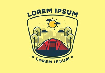 camping with a big tent flat illustration