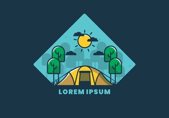 Fototapeta premium camping with a big tent flat illustration