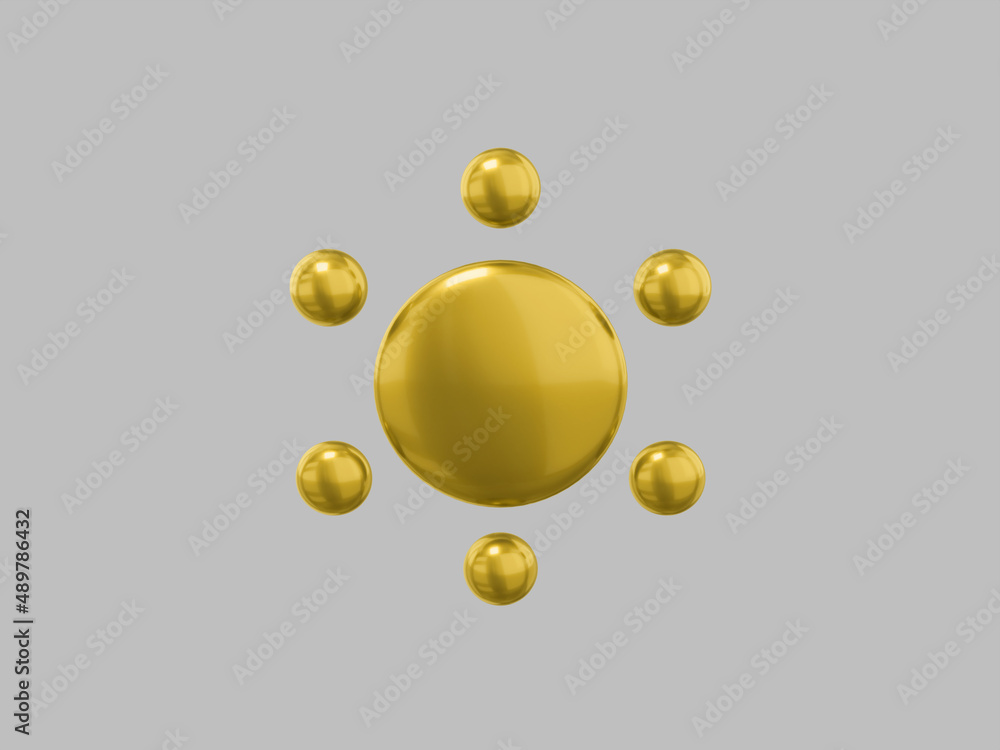 Poster golden single color cartoon sun on gray monochrome background. minimalistic design object. 3d render