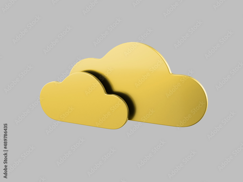 Poster two golden clouds mono color on a gray solid background. minimalistic design object. 3d rendering ic