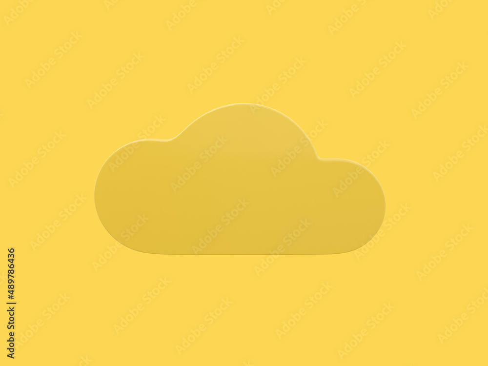 Poster yellow single color cloud front view on yellow monochrome background. minimalistic design object. 3d