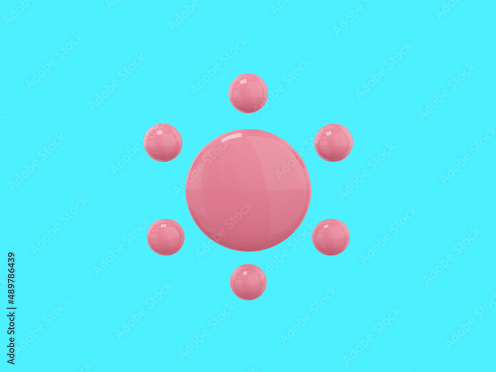 Poster pink mono color cartoon sun on blue solid background. minimalistic design object. 3d rendering icon 
