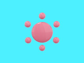 Pink mono color cartoon sun on blue solid background. Minimalistic design object. 3d rendering icon ui ux interface element.
