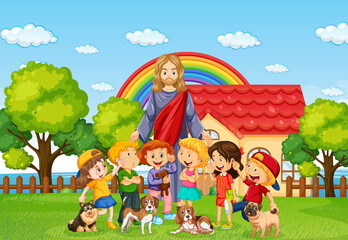 Obraz na płótnie Canvas Jesus and children at the park