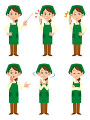 スーパーマーケットの女性店員　6種類のポーズのセット
