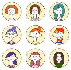 円形で囲まれた9人の若い女性のアイコン1
