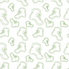Seamless pattern of demi boots in a linear minimalist style in green hues. Vector repeat texture.