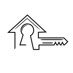 simple white house key vector icon logo