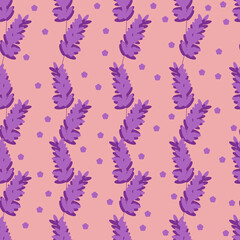 Fototapeta na wymiar Seamless pattern. Purple lavender branches on beige background. Vector illustration EPS8