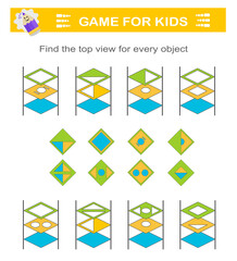 Logical puzzle game. Attention tasks for children. Need to find correct top view. IQ training test