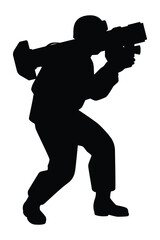 Soldier with anti tank missile silhouette vector illustration, military man in the battle.