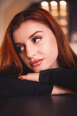 close up portrait of a beauty woman at home