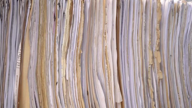 Paper documents recycle. Paper pollution waste of office. The old archive of reports is subject to processing