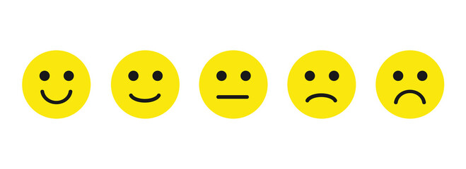 Vector emotion feedback scale on white background. Angry, sad, neutral and happy emoticon set. funny cartoon Emoji icon
