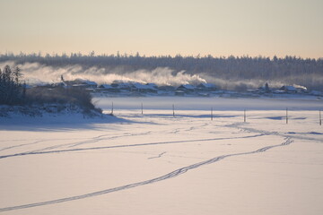 harsh village in the north of Yakutia in winter