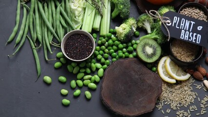 Plant based diet. top view, rotate