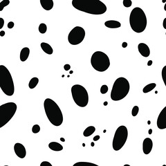 dalmatian spot seamless pattern, cow skin, leopard texture. Spotted background. Black and white dalmatian animal print. Stock vector illustration.