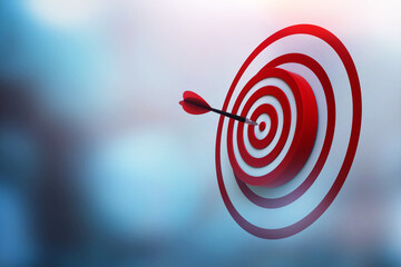 Red darts target aim. Successful shoot. 3d rendering.