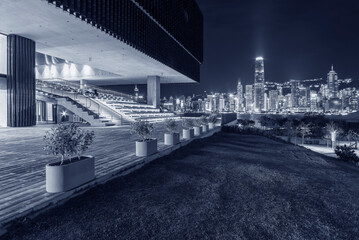 Night scenery of Victoria harbor of Hong Kong city
