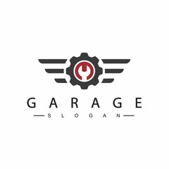 Automotive garage logo.Emblem with Gear and Wrench Element