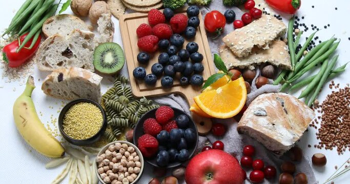 Best Sources of Carbs on a white background. Top view