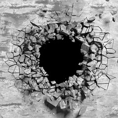 Explosion broken concrete wall bullet hole destruction