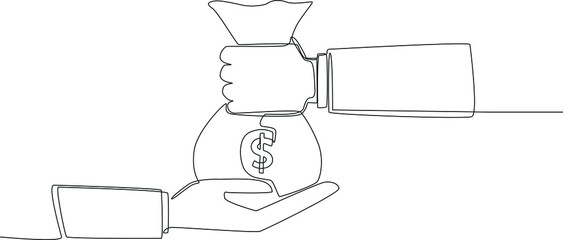 A transaction in the process of spending. Simple continuous line drawing illustration of trading company. Vector illustration.