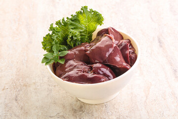 Raw chicken liver in the bowl