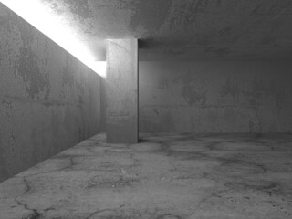 Dark Concrete Wall Architecture. Empty Room