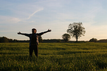Man in casual clothes is a traveler in the open spaces