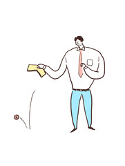 財布から小銭をこぼすスーツの男性、カラー（縦、中央配置）