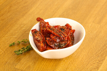 Sun-dried natural Italian tomato in the bowl