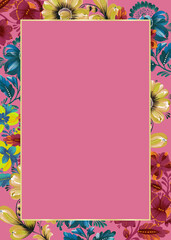 Postcard template pink with rectangle frame