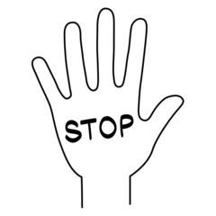 「STOP」と書かれた手のひらのイラスト（白背景・ベクター・切り抜き）