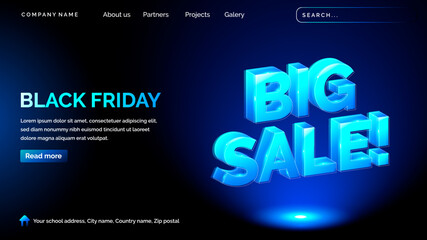 Fototapeta premium Black friday landing page with technology hologram style in dark background