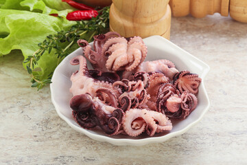 Marinated baby octopus seafood in the bowl