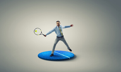 The one caucasian man playing tennis