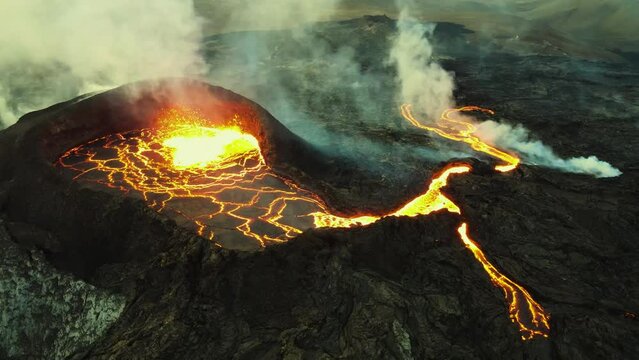 Active Volcano Iceland - Close Aerial Pan