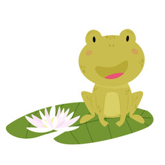 Cute funny cartoon frog sitting on a leaf