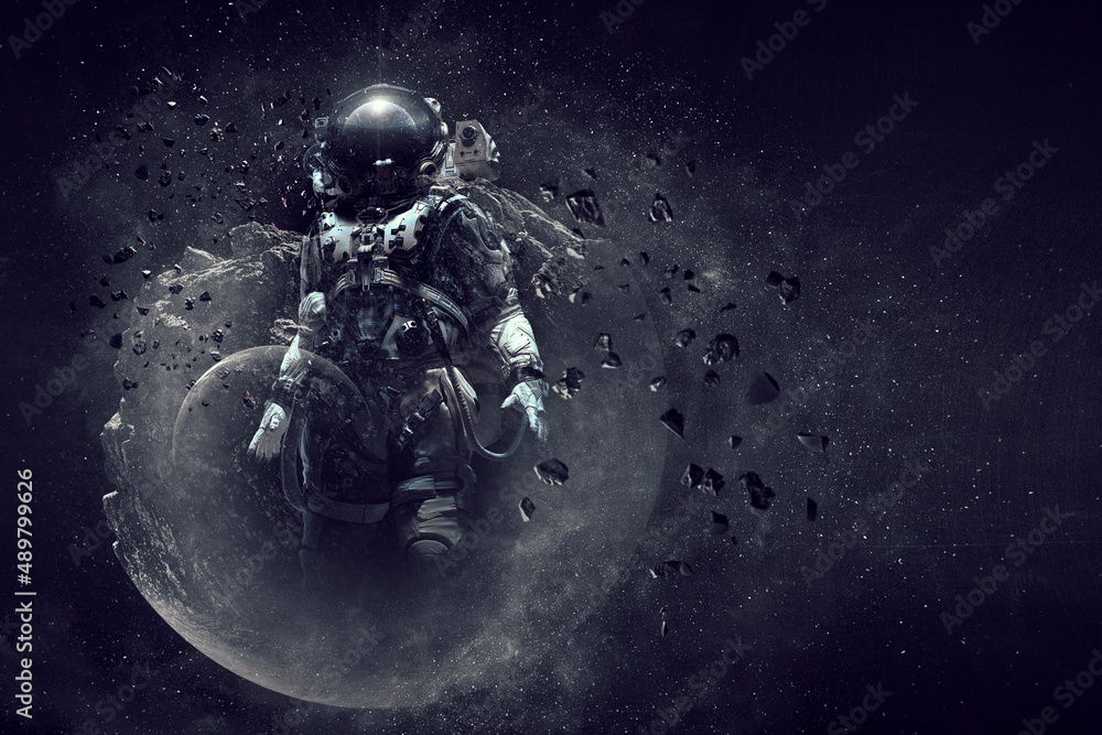 Poster astronaut and space exploration theme.