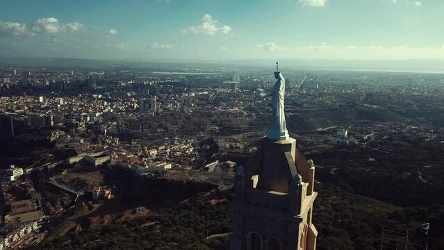 4K Footage, Aerial view of Fort Santa Cruz and Oran, Algeria