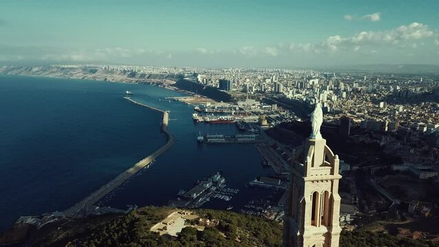4K Footage, Aerial view of Fort Santa Cruz and Oran, Algeria