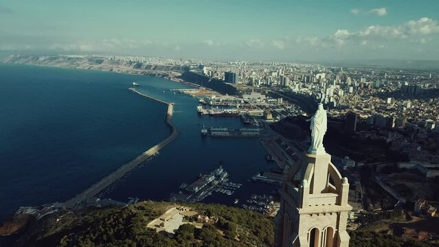 4K Footage, Aerial view of Fort Santa Cruz and Oran, Algeria