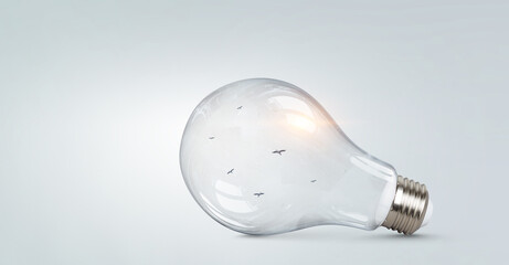 Light bulb on light grey background