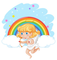 Angel girl holding bow and arrow in the sky
