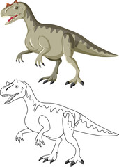Fototapeta premium Allosaurus dinosaur with its doodle outline on white background