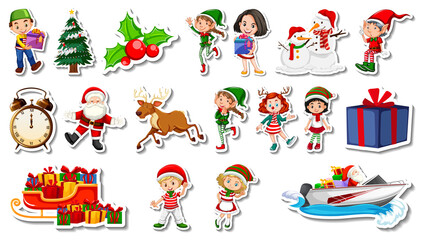 Fototapeta premium Set of Christmas objects and cartoon characters