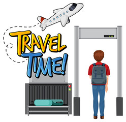 Travel TIme typography design with passenger and airplane
