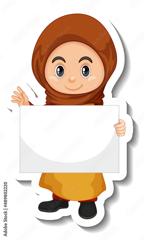 Poster arab muslim girl holding empty banner