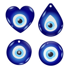 Evil eye amulet. Blue oriental protection talisman. Turkish and greek symbol of protection. Glass nazar vector illustration.